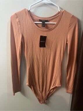 Forever 21 Long Sleeve Scoop Neck Bodysuit - Dusty Peach